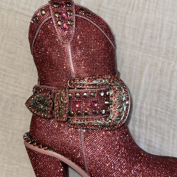 Dolls Kill Sheriff Shine Cowboy Boots - Barbie Pink Bling - Picture 3 of 11